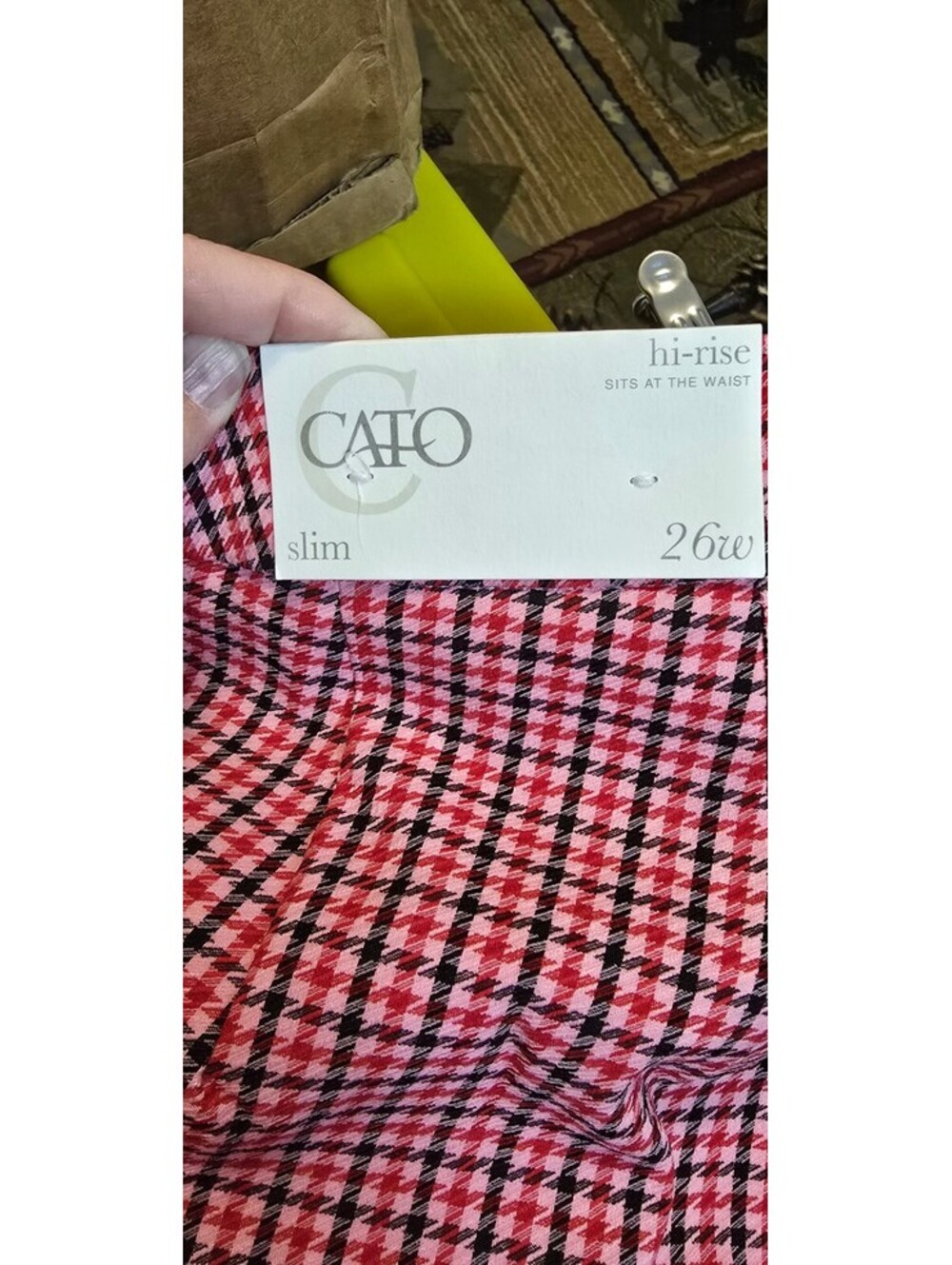 Cato Plus Sportswear Slim Hi-Rise Pants 26W Pink Red Black Houndstooth - Picture 3 of 4